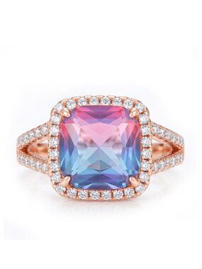 Rose Gold Ring, pink and blue tourmarine gemstone, 925 Sterling Silver